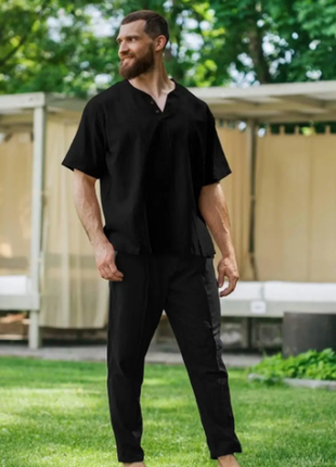 Костюм 2-ка мужской штаны футболка льняной 2 цвета 46-48,50-52 razg802-94iе2 фото