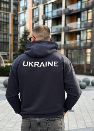 Худи мужское оверсайз с капюшоном цвета графит с принтом ukraine 99332 фото