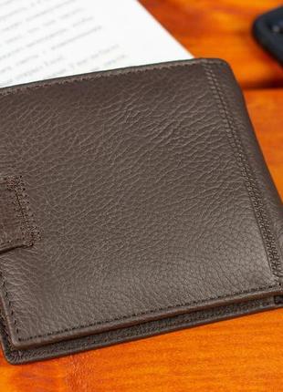 Кожаное мужское портмоне на кнопке st leather st104 коричневое8 фото
