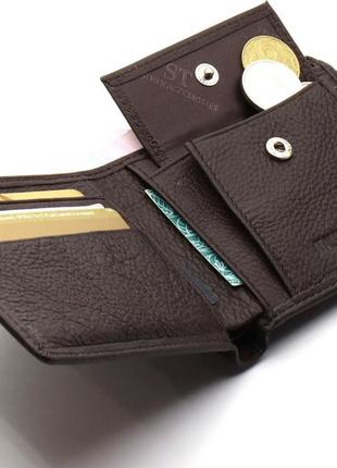 Кожаное мужское портмоне на кнопке st leather st104 коричневое7 фото