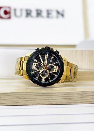 Часы мужские классические curren 8336 gold-black карен наручные кварцевые с металлическим ремешком золотые2 фото