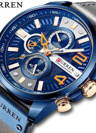 Мужские наручные часы curren 8393 blue синий корпус ремешок с pu кожи, хронограф2 фото