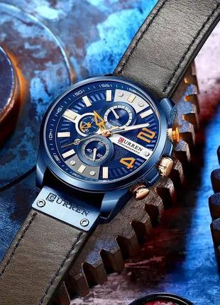 Мужские наручные часы curren 8393 blue синий корпус ремешок с pu кожи, хронограф4 фото
