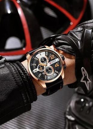 Мужские наручные часы curren 8393 gold-black золотой корпус ремешок с pu кожи, хронограф индикация даты3 фото
