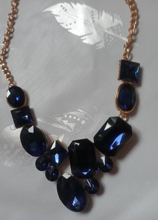 Красивое колье/ожерелье с сапфирово-синими камнями "fashion jewerly"3 фото