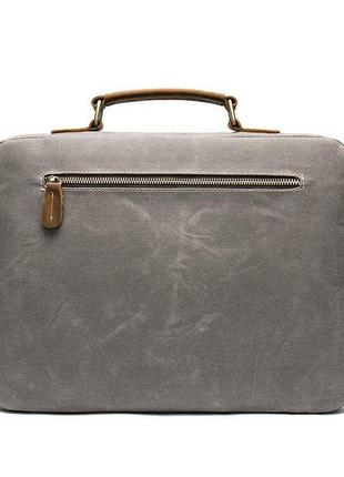 Сумка-портфель мужская текстильная с кожаными вставками vintage 20001 cерая5 фото
