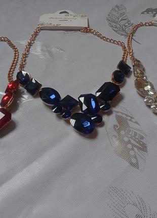 Красивое колье/ожерелье с сапфирово-синими камнями "fashion jewerly"5 фото