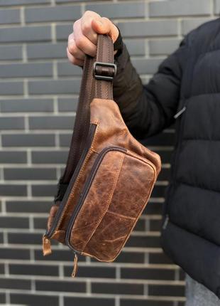 Мужская кожаная сумка-бананка на пояс st leather a27f-427-7a коричневая8 фото