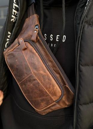 Мужская кожаная сумка-бананка на пояс st leather a27f-427-7a коричневая
