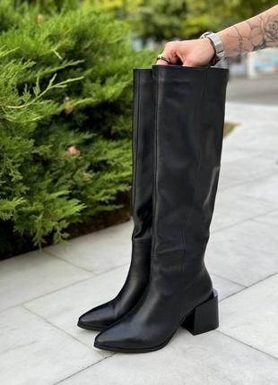 Женские сапоги из натуральной кожи на каблуке 2560