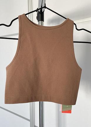 Безшовний спортивний бюстгальтер light support топ темно-бежевий базовий h&m з тканини в рубчик