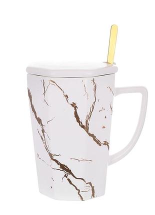 Круглый заварочный фарфор с крышкой и ложкой 350 мл белый