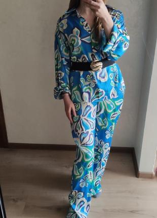 Атласный костюм в стиле zara пижамный стиль
