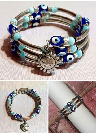 Многослойный браслет-оберег "глаз фатимы" с подвеской.