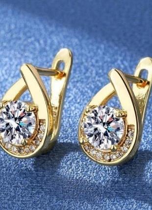 Сережки вишукані сяючі циркони  оригінальний дизайн