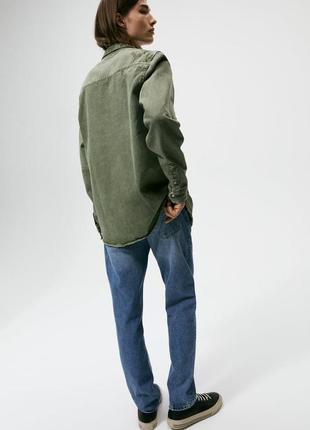 Zara куртка /  рубашка  цвет хаки плотный джинс 5