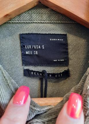 Zara куртка /  рубашка  цвет хаки плотный джинс 10
