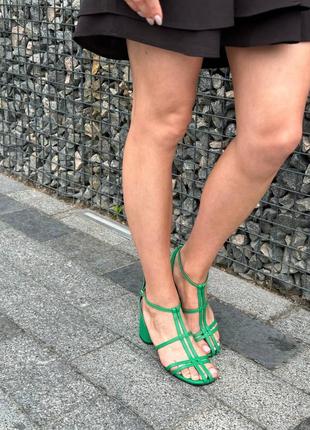 Женские кожаные босоножки на каблуке (8527-2) 39 vzutik зеленый (2000002532835)5 фото