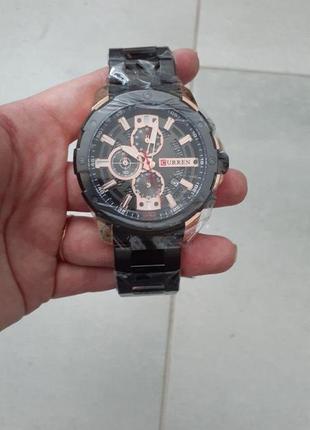 Годинник чоловічий класичний curren 8336 black-cuprum карен наручний кварцовий з металевим ремінцем чорний9 фото