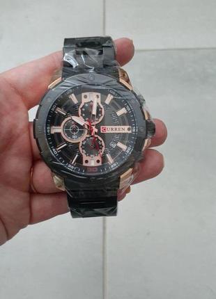 Годинник чоловічий класичний curren 8336 black-cuprum карен наручний кварцовий з металевим ремінцем чорний8 фото