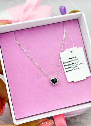 Серебряное ожерелье черное сердце