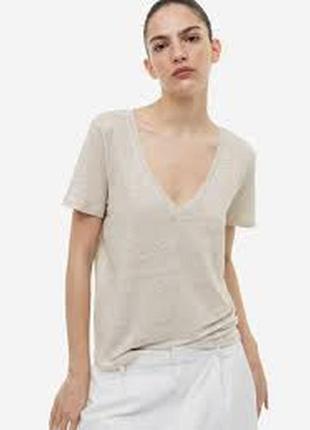 Льняная футболка с v-образным вырезом h&m