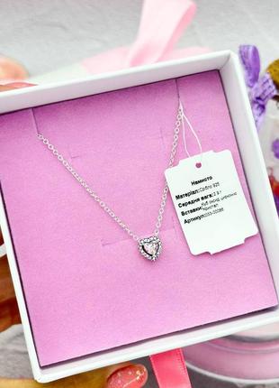 Серебряное ожерелье розовое сердце 💗тренд