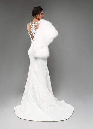 Довга весільна сукня рибка зі шлейфом, без рукавів бренд omur ozer турція