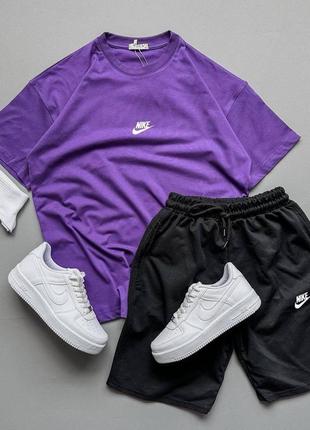 Мужской спортивный комплект nike на лето в фиолетово-черном цвете premium качества, стильный и удобный комплект на каждый день
