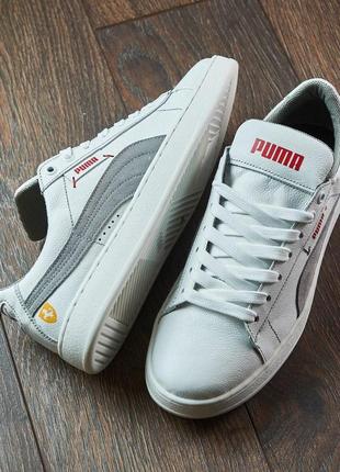 Чоловічі шкіряні білі кеди у стилі puma, базові кеди натуральна шкіра, прошиті