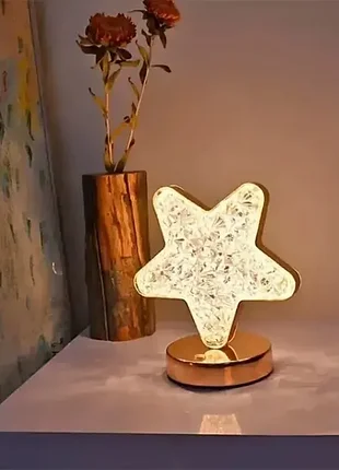 Настільна кришталева лампа зірка приліжкова з usb-портом світильник сенсорний нічник портативний