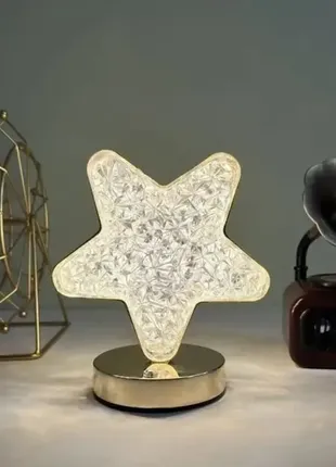 Настільна кришталева лампа зірка приліжкова з usb-портом світильник сенсорний нічник портативний2 фото