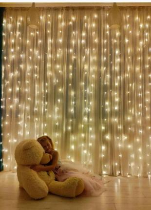 Гирлянда штора     3х2 м 220в  цвет  микс  однотонный