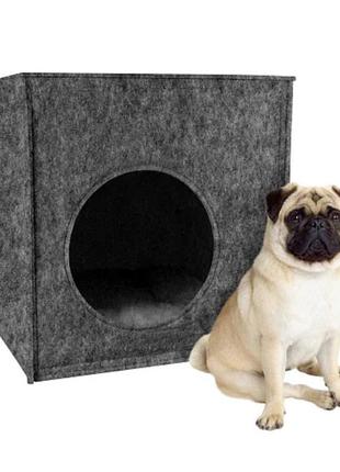 Домик лежанка из войлока "кубик" с подушкой для маленьких и средних пород собак размер л