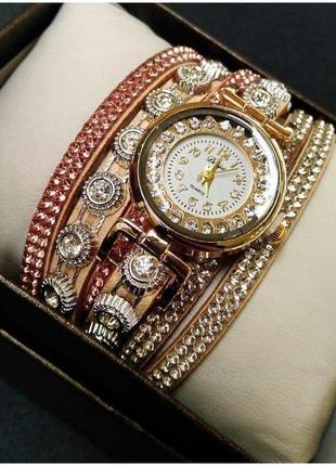 Жіночий кварцовий годинник браслет cl karno золотий зі шкіряним ремінцем