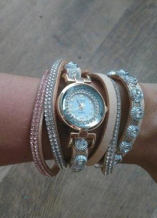 Женские кварцевые часы браслет cl karno золотые с кожаным ремешком6 фото