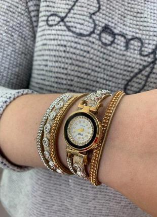 Женские кварцевые часы браслет cl karno золотые с кожаным ремешком3 фото