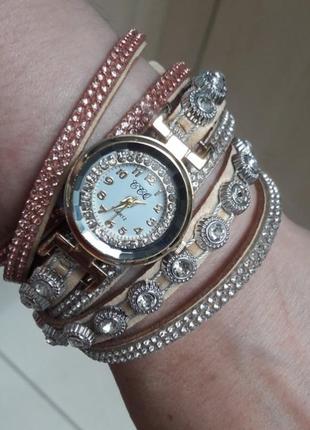 Женские кварцевые часы браслет cl karno золотые с кожаным ремешком5 фото