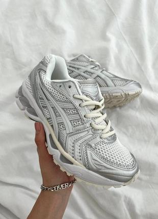 Брендовые кроссовки унисекс белые в сетку с надежной подошвой asics gel-kayano 14 silver 367 фото