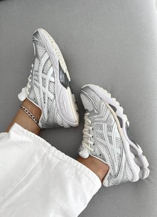 Брендовые кроссовки унисекс белые в сетку с надежной подошвой asics gel-kayano 14 silver 36