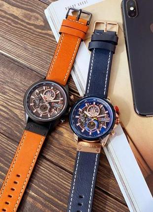 Мужские наручные часы curren 8380 black-brown с коричневым ремешком и черным корпусом карен хронограф8 фото