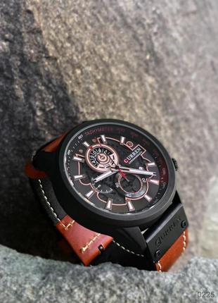 Мужские наручные часы curren 8380 black-brown с коричневым ремешком и черным корпусом карен хронограф5 фото