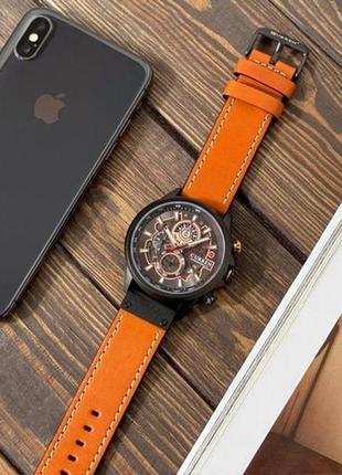Мужские наручные часы curren 8380 black-brown с коричневым ремешком и черным корпусом карен хронограф1 фото