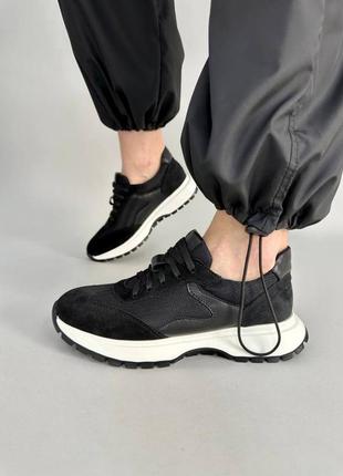 Жіночі замшеві кросівки (6200) 37 vzutik чорний (2000002251552)