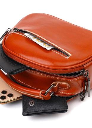 Удобная глянцевая сумка на плечо из натуральной кожи 22129 vintage коричневая6 фото