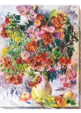 Набор для вышивки бисером "хризантемы" 31х38 см abris art разноцветный (2000002818540)