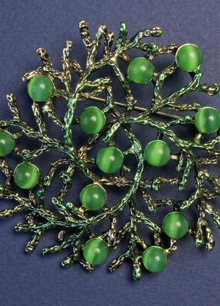 Брошь кулон "веточки" с  камнем, серебристый металл