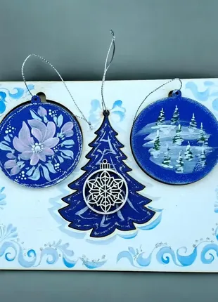 Подарунковий набір підвісок "новорічна листівка №1" з дерева (20*15*0,8 см)