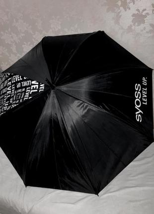 Зонтик зонт трость полуавтомат большой черный чёрный с принтом надписями женский мужской1 фото