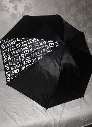 Зонтик зонт трость полуавтомат большой черный чёрный с принтом надписями женский мужской3 фото